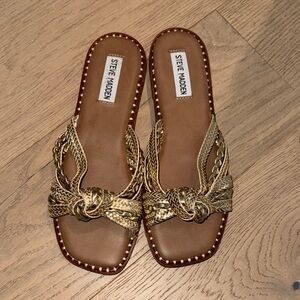Steve Madden Metallic Gold Braided Knot Slide Sandals